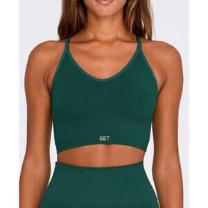 Set Active Sculptflex Blue Ribbed Bra V-Neck Stretch‎ Athleisure Yoga size Small